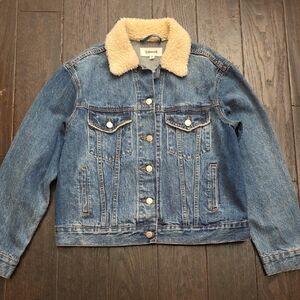 Blue Denim Jacket with Cream Collar